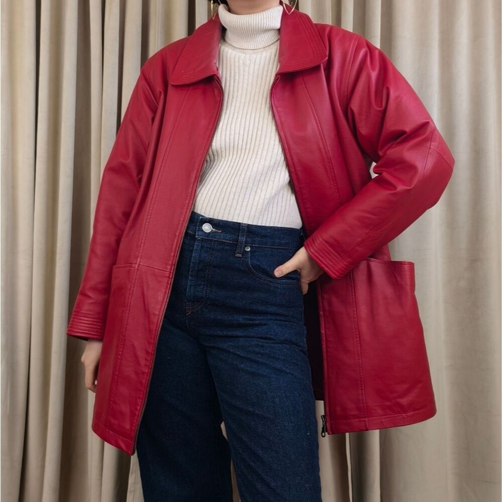 Vintage Venezia Red Genuine Leather Jacket Trench